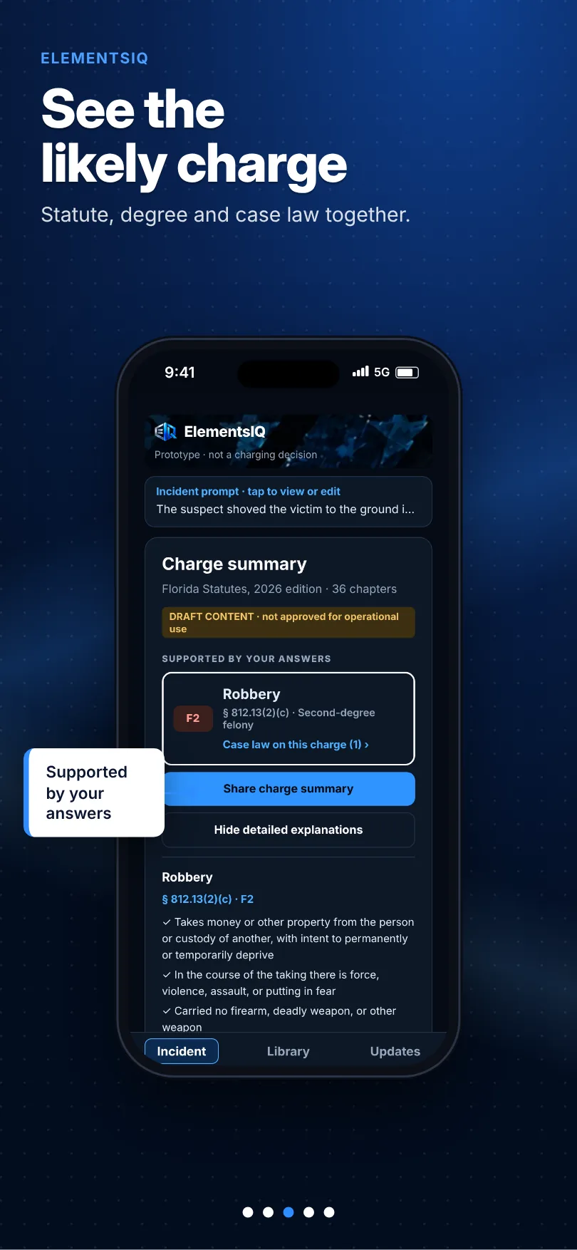 ElementsIQ screen: charge summary
