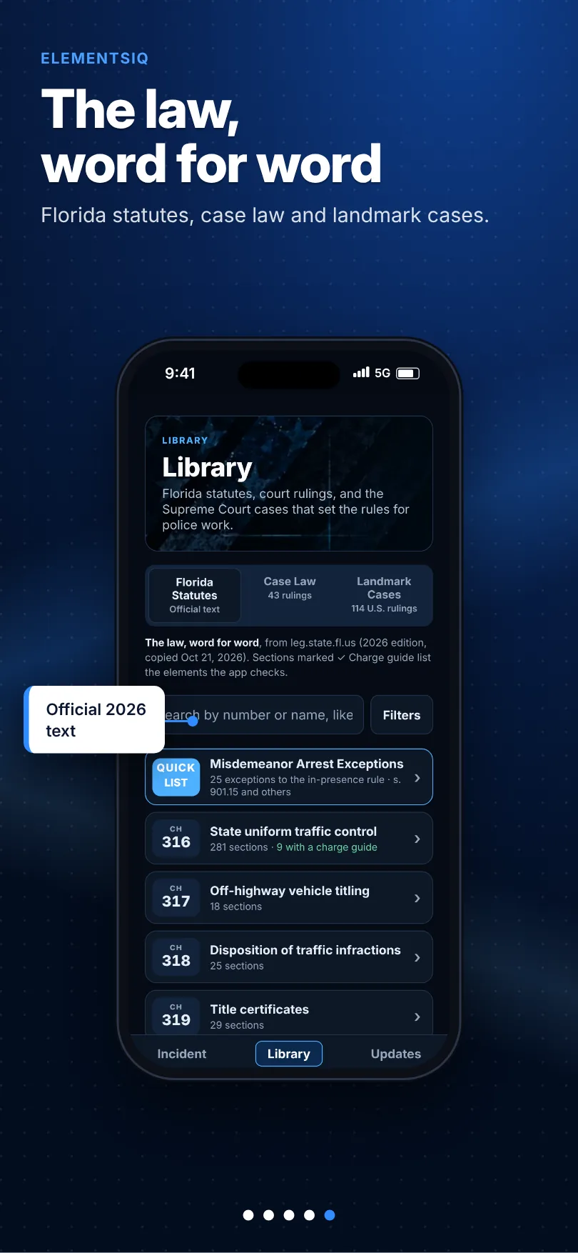 ElementsIQ screen: statute library